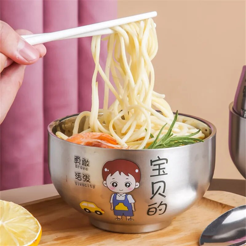 Kreatív rajzfilm rizstál háztartási rozsdamentes acél ramen leves étel szülő-gyerek tál konténer gyerekeknek konyhai étkészlet
