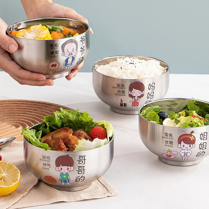 Kreatív rajzfilm rizstál háztartási rozsdamentes acél ramen leves étel szülő-gyerek tál konténer gyerekeknek konyhai étkészlet