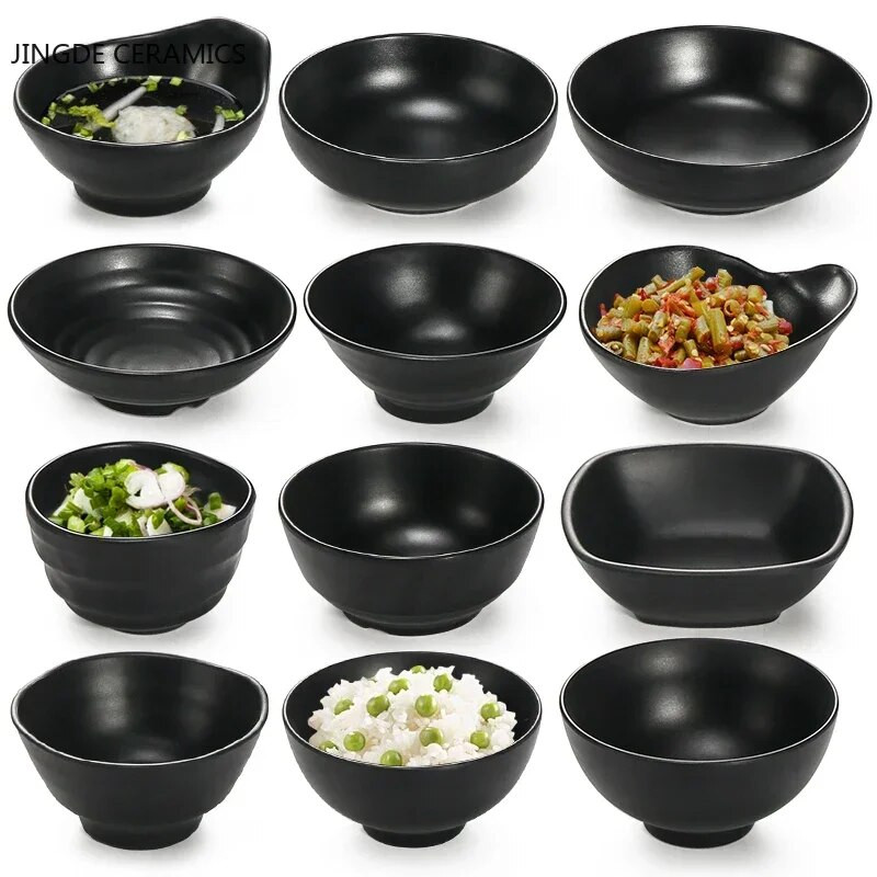 WSHYUFEI melamin tészta tál fekete élelmiszer minőségű műanyag leveses tál szósz Ízletes rizstál fűszerek fűszeres edény forró edény étkészlet