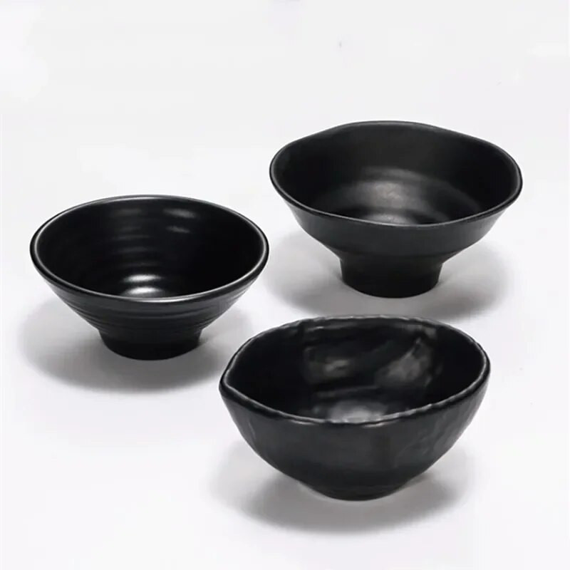 WSHYUFEI melamin tészta tál fekete élelmiszer minőségű műanyag leveses tál szósz Ízletes rizstál fűszerek fűszeres edény forró edény étkészlet