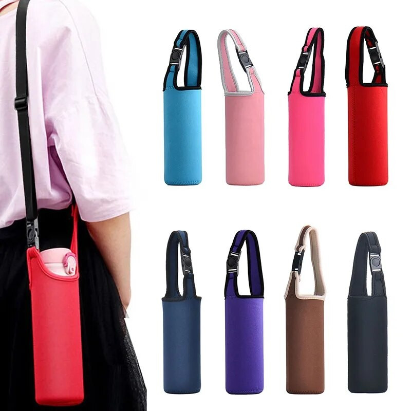 Hordozható vizes palack tok hüvely sport szigetelő vizes palack fedő tasak pánttal mobiltelefon tartó palack táska