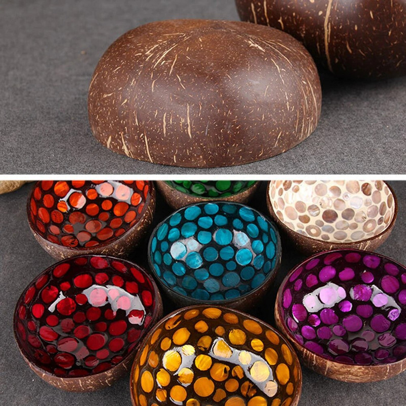 Természetes kókuszhéj kerek tapasz saláta tészta rizstál Kézműves dekoráció Környezetbarát tál barkács lakberendezés kézzel készített