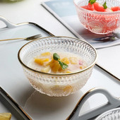 Χρυσό χείλος Clear Glass Bowls Ανάγλυφο μπολ σερβιρίσματος ηλίανθου Εξαιρετικό για σούπα Σαλάτα Ποπ κορν Σνακ Φρούτα Ζυμαρικά Μπολ με πλιγούρι βρώμης