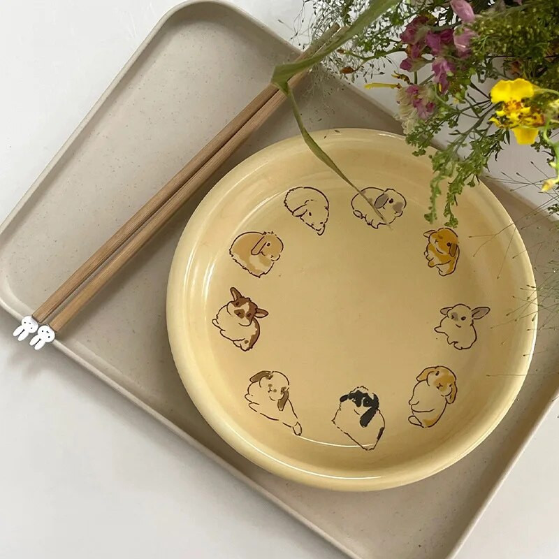 Eredeti nyúl rajzfilm koreai stílusú 2023 új étkészlet háztartási tésztatál kerámia rizstál levestál tál nagykereskedés