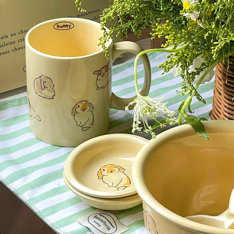 Eredeti nyúl rajzfilm koreai stílusú 2023 új étkészlet háztartási tésztatál kerámia rizstál levestál tál nagykereskedés