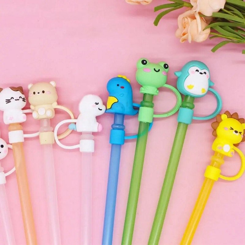 5x0,8 cm Kreatív szilikon szívószál dugó, újrafelhasználható porvédő sapka üvegpohár kiegészítők rajzfilm dugós burkolat konyhai italtisztító