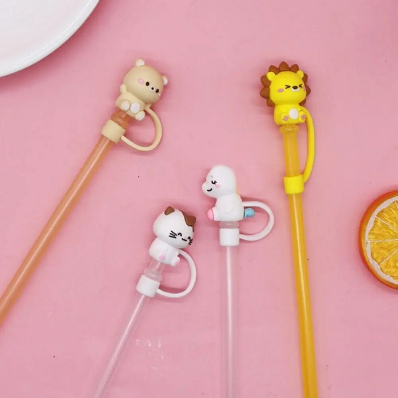 5x0,8 cm Kreatív szilikon szívószál dugó, újrafelhasználható porvédő sapka üvegpohár kiegészítők rajzfilm dugós burkolat konyhai italtisztító