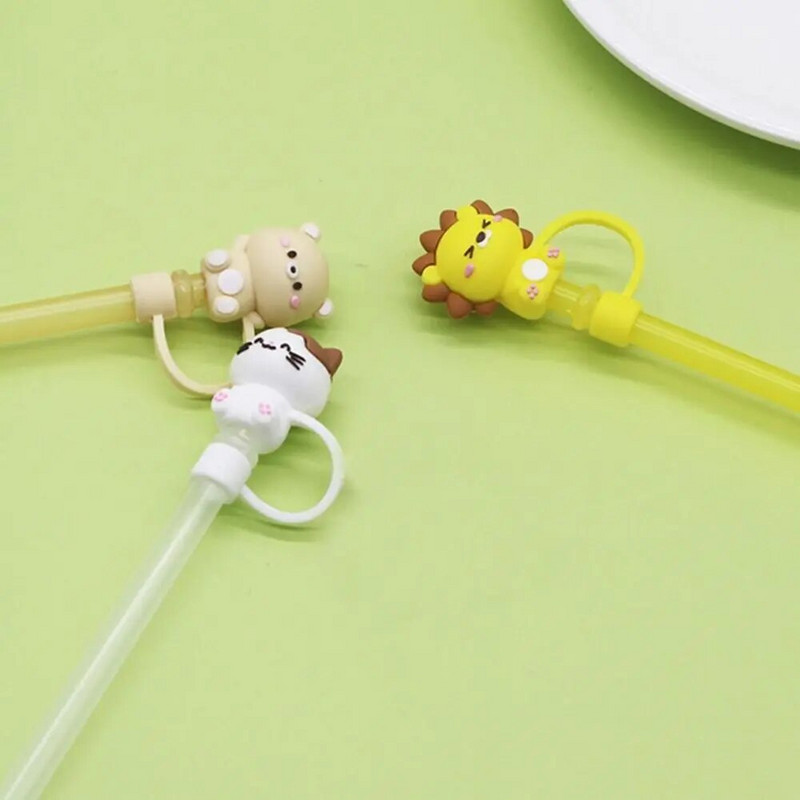 5x0,8 cm Kreatív szilikon szívószál dugó, újrafelhasználható porvédő sapka üvegpohár kiegészítők rajzfilm dugós burkolat konyhai italtisztító