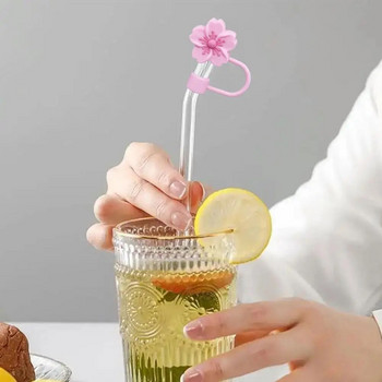 Ψάθινα καλύμματα σιλικόνης λουλουδιών για γυάλινο μπουκάλι νερού σε σχήμα λουλουδιού Καπάκι πόσης σκόνης Ψάθινο κάλυμμα Αξεσουάρ κυπέλλου για 8-10 χιλιοστά