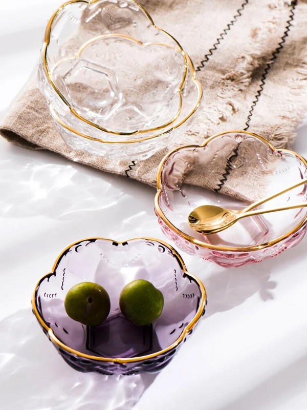 Nordic asztali kellékek Arany berakású üvegtál desszerttál fagylalttál ízesítő tál desszert dekoráció