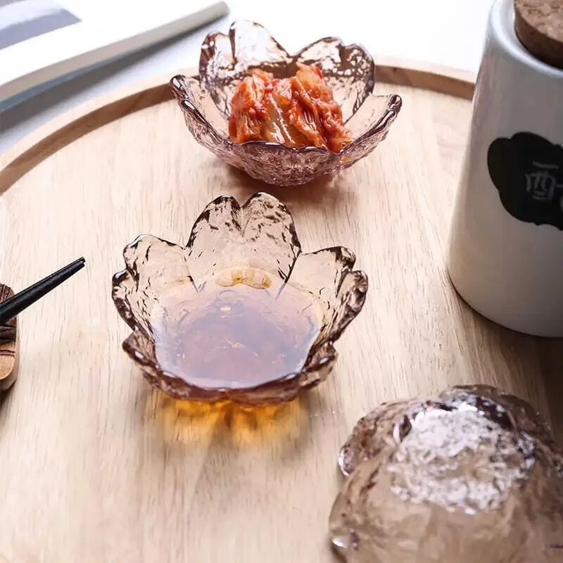 3db északi étkészlet arany betétes üveg szószos tál Japán stílusú cseresznyevirág fűszeres tányér Mini ecetes edény konyhai kellékek