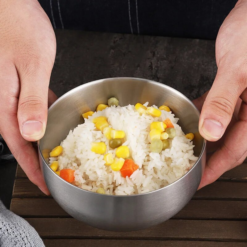 304 Rozsdamentes acél kétrétegű levesestál, sűrített koreai tésztatál Háztartási forradásgátló rizstálak Konyhai étkészlet