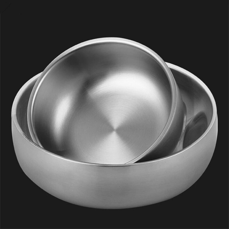 304 Rozsdamentes acél kétrétegű levesestál, sűrített koreai tésztatál Háztartási forradásgátló rizstálak Konyhai étkészlet