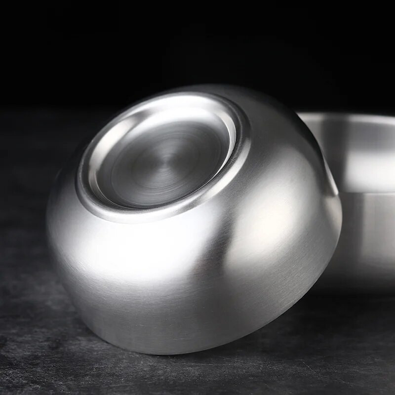 304 Rozsdamentes acél kétrétegű levesestál, sűrített koreai tésztatál Háztartási forradásgátló rizstálak Konyhai étkészlet