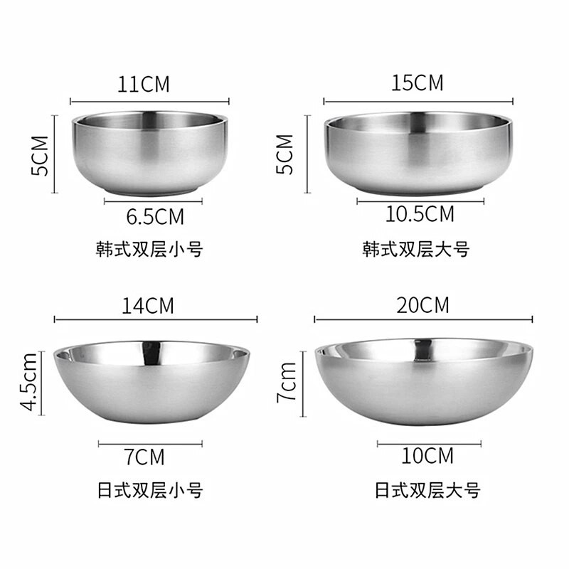 304 Rozsdamentes acél kétrétegű levesestál, sűrített koreai tésztatál Háztartási forradásgátló rizstálak Konyhai étkészlet