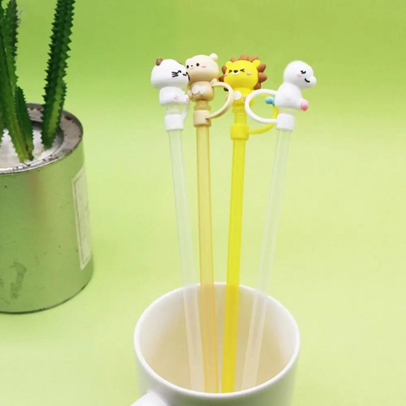 1 db Kreatív szilikon szívószál dugó, újrafelhasználható porvédő sapka üvegpohár kiegészítők rajzfilm dugós burkolat konyhai italtisztító