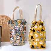 Hordozható vászon szigetelő hüvely táska tok termosz tasak Rajzfilm képek Záró zsinór tárolótáska vákuum csésze készlet