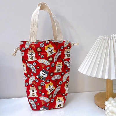 Hordozható vászon szigetelő hüvely táska tok termosz tasak Rajzfilm képek Záró zsinór tárolótáska vákuum csésze készlet