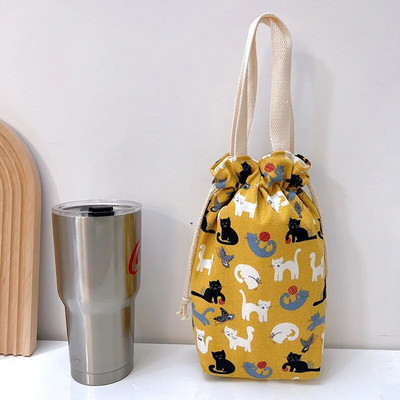 Hordozható vászon szigetelő hüvely táska tok termosz tasak Rajzfilm képek Záró zsinór tárolótáska vákuum csésze készlet