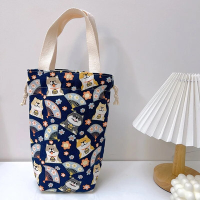 Hordozható vászon szigetelő hüvely táska tok termosz tasak Rajzfilm képek Záró zsinór tárolótáska vákuum csésze készlet