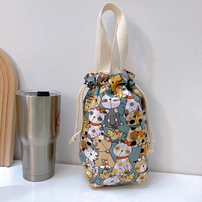 Hordozható vászon szigetelő hüvely táska tok termosz tasak Rajzfilm képek Záró zsinór tárolótáska vákuum csésze készlet