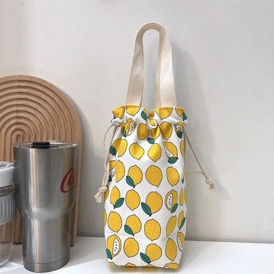 Hordozható vászon szigetelő hüvely táska tok termosz tasak Rajzfilm képek Záró zsinór tárolótáska vákuum csésze készlet