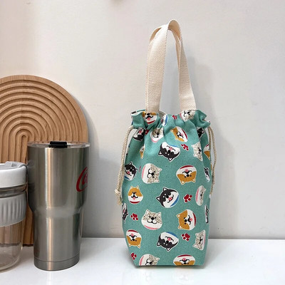 Hordozható vászon szigetelő hüvely táska tok termosz tasak Rajzfilm képek Záró zsinór tárolótáska vákuum csésze készlet