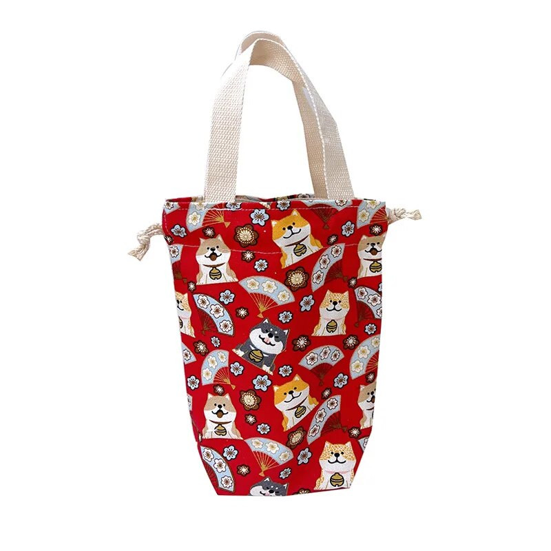 Hordozható vászon szigetelő hüvely táska tok termosz tasak Rajzfilm képek Záró zsinór tárolótáska vákuum csésze készlet