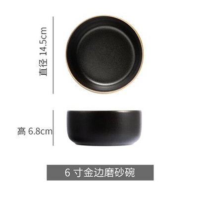 Съдове за хранене 4,5 инча 6 инча Японски стил Черна матова купа със златни ръбове Керамична купа Домакинска купа за салата Кухненски принадлежности