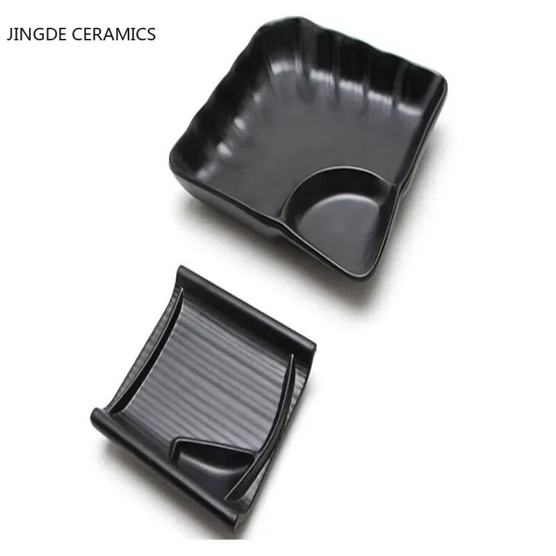 1db Fekete Melamin Sushi Bár Snack Evőeszközök Barbecue Svédasztalos edény Bor Sushi Gyümölcstálca Konyhai kellékek