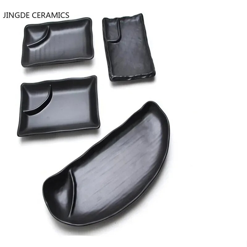 1db Fekete Melamin Sushi Bár Snack Evőeszközök Barbecue Svédasztalos edény Bor Sushi Gyümölcstálca Konyhai kellékek