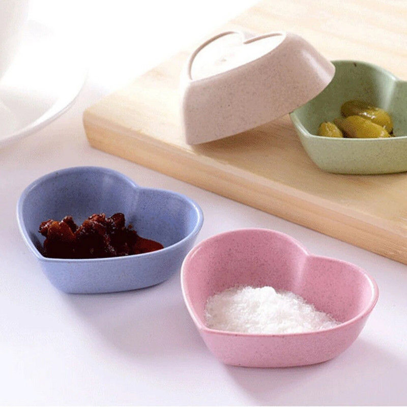 Búzaszalma ízesítő edény Virág Szív Kerek Forma Többfunkciós Fűszertál Snack Desszert Tányér Csészealj Konyhai kellékek Új