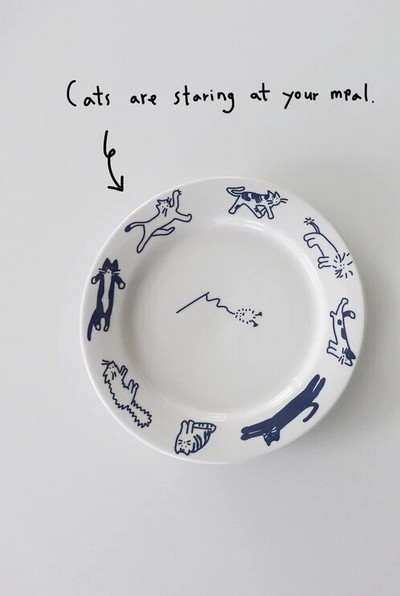 Корейски INS Style High Beauty Puppy Plate Синя ретро подглазурна цветна анимационна керамична посуда Десерт Плоска чиния за следобеден чай