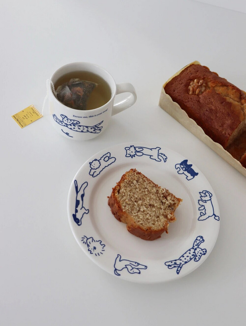 Koreai INS stílusú, nagy szépségű kiskutya tányér kék retro máz alatti színű rajzfilm kerámia étkészlet desszert délutáni tea lapos tányér