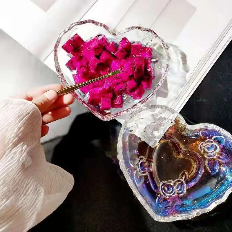 1db Szív alakú virág üvegtál átlátszó tál Reggeli gyümölcssaláta tál Háztartási étkészlet étkészlet