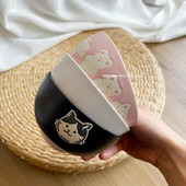 Ιαπωνικά ζωγραφισμένα στο χέρι Stoneware Face Cat Keramic Bowl 4,5 ιντσών Underglaze Color Craft Cute Cat Rice Bowl Σούπα Μπολ Εργαλεία κουζίνας