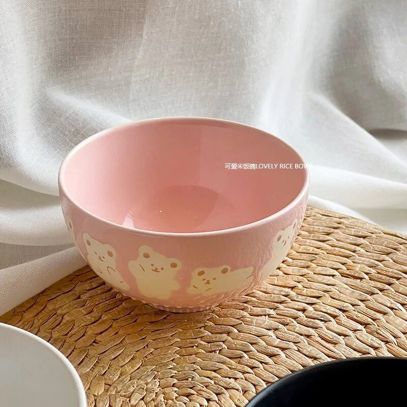 Japán, kézzel festett kőedény macskaarcú kerámia tál 4,5 hüvelykes máz alatti színes kézműves aranyos macska rizstál leveses tál Konyhai eszközök