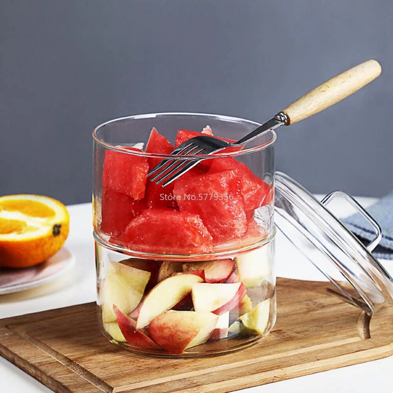 Hőálló üvegtál Stackabe kerek gyümölcssaláta tálak átlátszó konyhai élelmiszer tároló edény