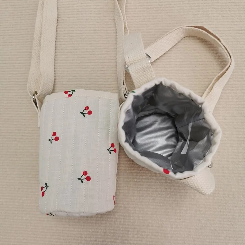 Nyomtatás Cherry Sport vizespalack fedél tok szigetelt táska termosz csésze tasak hordozható vákuum üvegpohár szett Sport 15,5x8,5 cm