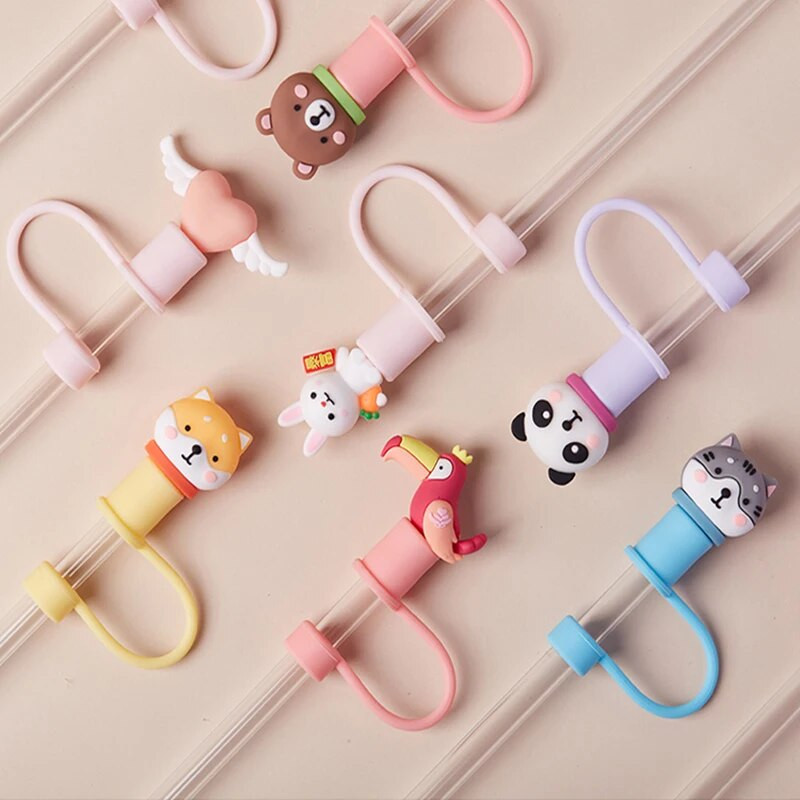 Aranyos Starwberry szalmahuzatok Stanley Tumbler Kawaii Animal szilikon szalmafeltöltőhöz porálló védősapka 10 mm-es szívószálhoz