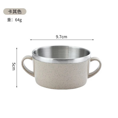 Купа от неръждаема стомана Двуслойна пластмасова купа за супа с ориз Изолирана против изгаряне Купа за допълнителна храна за деца Съдове