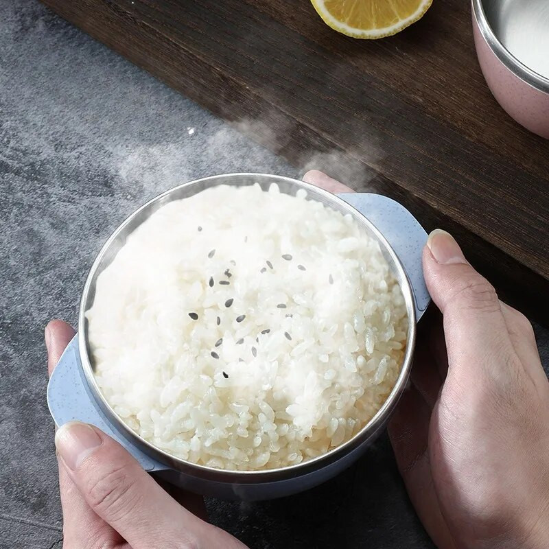 Μπολ από ανοξείδωτο ατσάλι διπλής στρώσης Πλαστικό μπολ σούπας ρυζιού με μόνωση κατά του ζεματίσματος Επιτραπέζιο μπολ για παιδιά συμπληρωματικά