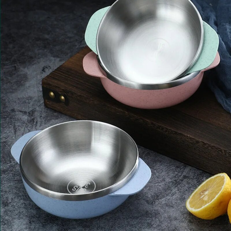 Μπολ από ανοξείδωτο ατσάλι διπλής στρώσης Πλαστικό μπολ σούπας ρυζιού με μόνωση κατά του ζεματίσματος Επιτραπέζιο μπολ για παιδιά συμπληρωματικά
