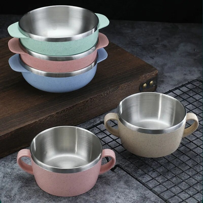 Μπολ από ανοξείδωτο ατσάλι διπλής στρώσης Πλαστικό μπολ σούπας ρυζιού με μόνωση κατά του ζεματίσματος Επιτραπέζιο μπολ για παιδιά συμπληρωματικά