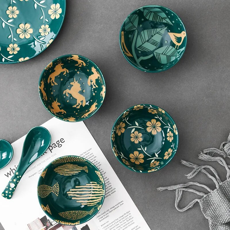 Kerámia tálak Konyhai mély leveses tálak Porcelán salátatálak Ramen tészta gabona desszert egymásra rakható mély tésztás tálak