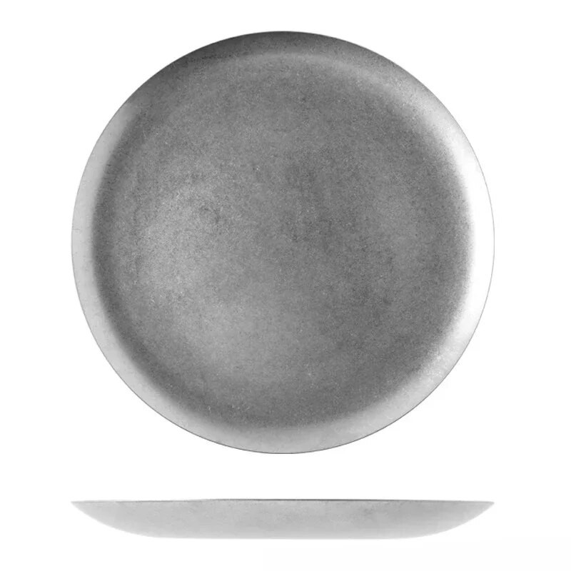 Nordic rozsdamentes acél steak vacsoratányérok Snack Gyümölcs Desszert Torta Növényi sekély tányér Koreai divatos vintage étkészlet