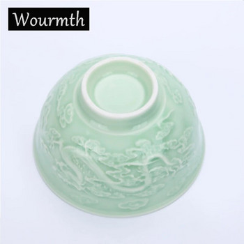 Creative Natural Health Ceramic Emboss Craft 4.5 inch Bowl Китайски стил Celadon Bowl Домашен порцелан Купа за оризова супа Посуда