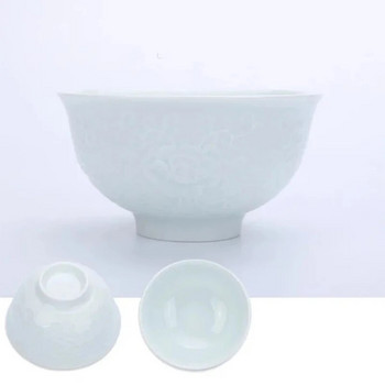 Creative Natural Health Ceramic Emboss Craft 4.5 inch Bowl Китайски стил Celadon Bowl Домашен порцелан Купа за оризова супа Посуда