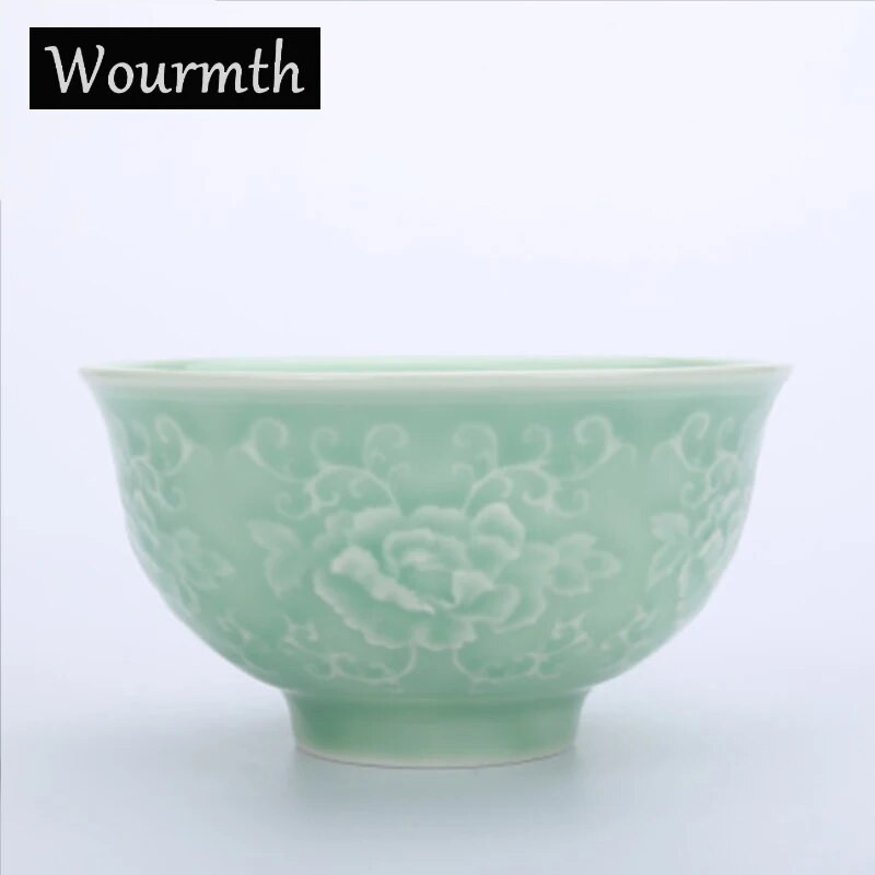 Creative Natural Health Ceramic Emboss Craft 4,5 ιντσών Μπολ Κινέζικο στυλ Celadon Μπολ Σπίτι Πορσελάνη Ρύζι Σούπα Μπολ Επιτραπέζια σκεύη