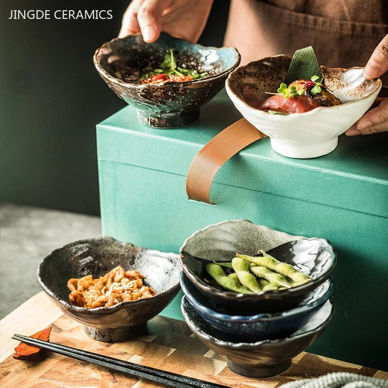 1db japán kerámia tál szabálytalan ramen tál Háztartási gyümölcs saláta tál Konyhai kiegészítők Kreatív porcelán étkészlet